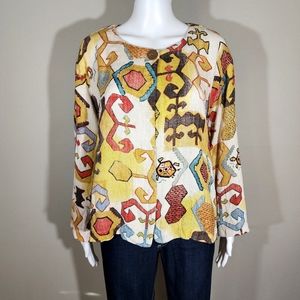 (EUC) CHICO'S Boho Colorful Print Linen Jacket